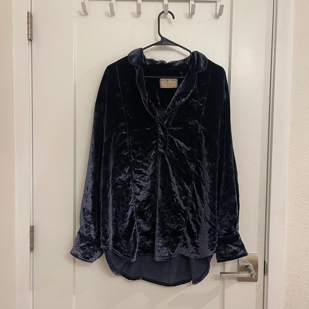 We The Free Velour Blue Oversizedโ Boho Sweater Blouse Chic Hippie Tunic